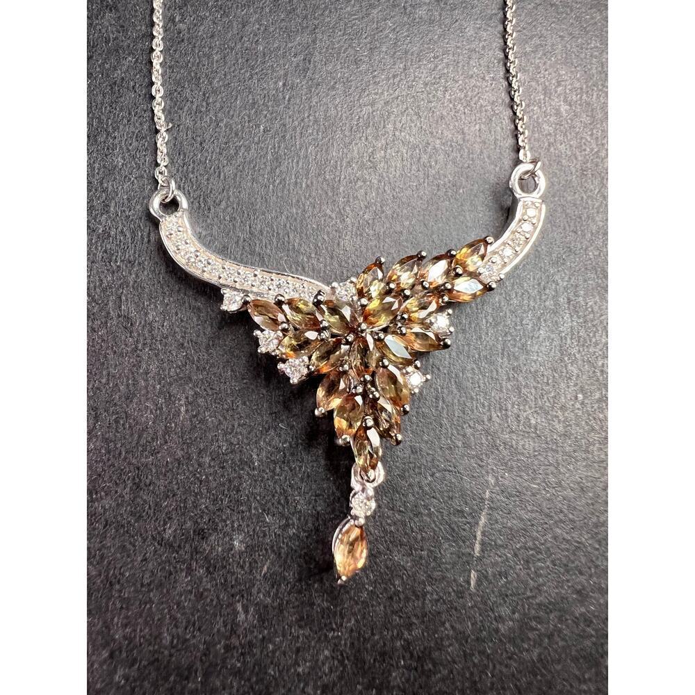 NEW Andalusite and Moissanite floral necklace in rhodium over sterling silver